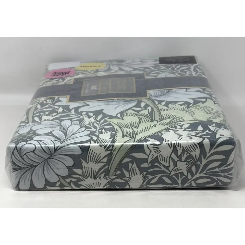 William Morris Chrysanthemum Sea Blue Green King Duvet Cover Set Cotton Sateen